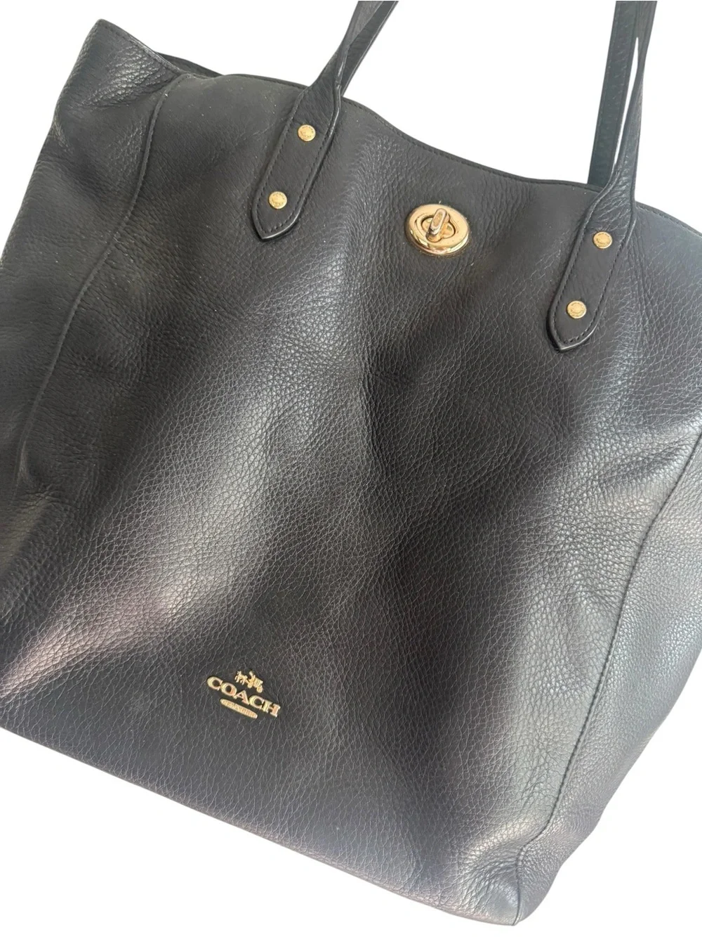 Coach Black Pebbled Leather Tote with Gold Turnlock